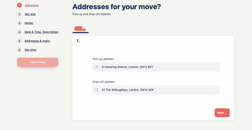 URemovals form for man and van booking