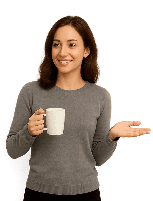 Calm girl with a teacup, looking at the man with a van in the Kingswinford title