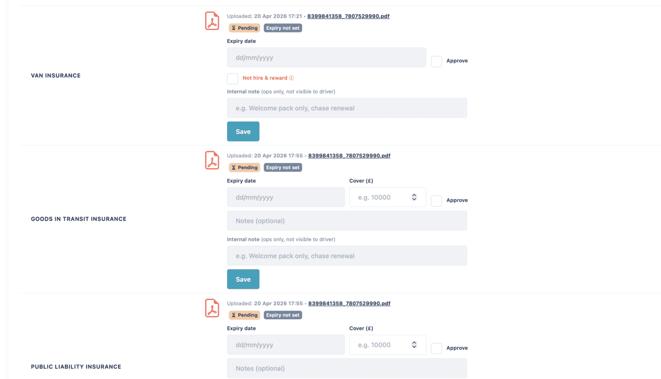 URemovals Driver's insurane check