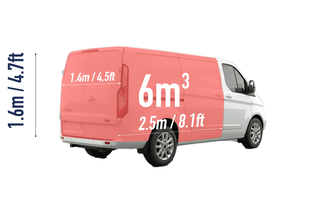 A medium moving van with dimensions marked, showing a volume of 6m³