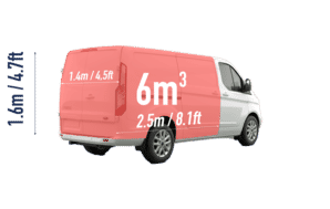 A medium moving van with dimensions marked, showing a volume of 6m³